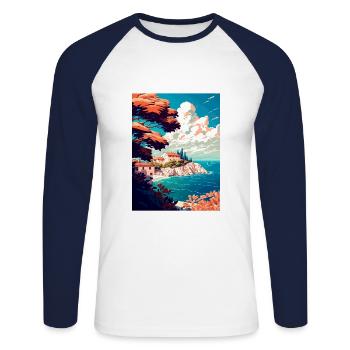 Punta Rata Kroatien Vintage Reiseposter Souvenir - Unisex Baseballshirt langarm - Weiß/Navy - Vorne - Nik (191cm)