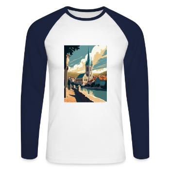 Krems An der Donau Österreich Vintage Reiseposter - Unisex Baseballshirt langarm - Weiß/Navy - Vorne - Nik (191cm)
