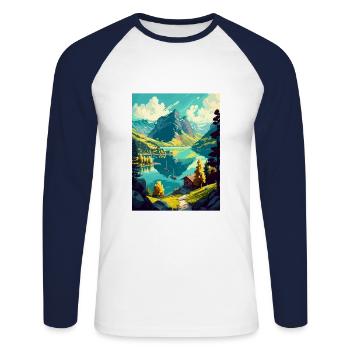 Wolfgangsee Austria Vintage Reiseposter Souvenir - Unisex Baseballshirt langarm - Weiß/Navy - Vorne - Nik (191cm)
