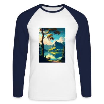 Wolfgangsee Austria Vintage Reiseposter Souvenir - Unisex Baseballshirt langarm - Weiß/Navy - Vorne - Nik (191cm)