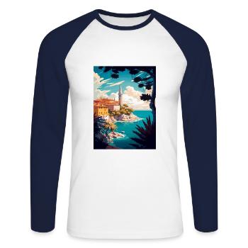 Rovinj Kroatien Vintage Reiseposter WPA Souvenir - Unisex Baseballshirt langarm - Weiß/Navy - Vorne - Nik (191cm)
