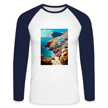 Folegandros Griechenland Dekoration Reiseposter - Unisex Baseballshirt langarm - Weiß/Navy - Vorne - Nik (191cm)