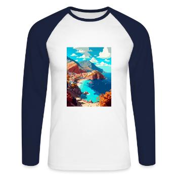 Karpathos Greece Decoration Vintage Travel Poster - Unisex Long Sleeve Baseball T-Shirt - white/navy - Front - Nik (191cm)