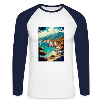 Lefkada Griechenland Dekoration Vintage Reise Poster - Unisex Baseballshirt langarm - Weiß/Navy - Vorne - Nik (191cm)