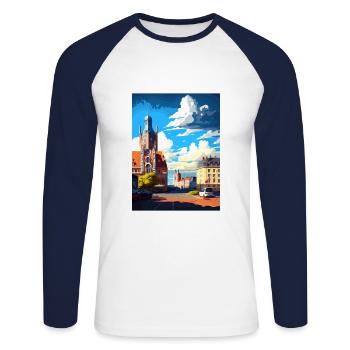 Ostrava Czech Republic Vintage Travel Poster WPA - Unisex Long Sleeve Baseball T-Shirt - white/navy - Front - Nik (191cm)
