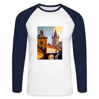 Prague République tchèque Vintage voyage affiche WPA - T-shirt baseball manches longues Homme - blanc/marine - Devant - Nik (191cm)