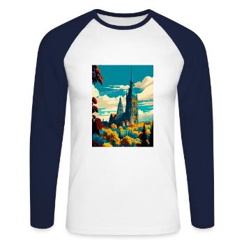 Kassel Germany Vintage Travel Poster WPA Souvenir - Unisex Long Sleeve Baseball T-Shirt - white/navy - Front - Nik (191cm)