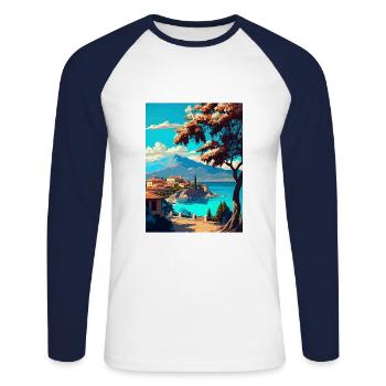 Kalamata Griechenland Dekoration Vintage Reise Poster - Unisex Baseballshirt langarm - Weiß/Navy - Vorne - Nik (191cm)