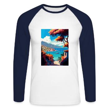 Lefkada Griechenland Dekoration Vintage Reise Poster - Unisex Baseballshirt langarm - Weiß/Navy - Vorne - Nik (191cm)