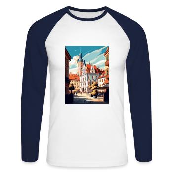 Marienbad Tschechien Reiseplakat - Unisex Baseballshirt langarm - Weiß/Navy - Vorne - Nik (191cm)