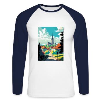 Tabor République tchèque Vintage voyage affiche WPA Art - T-shirt baseball manches longues Homme - blanc/marine - Devant - Nik (191cm)