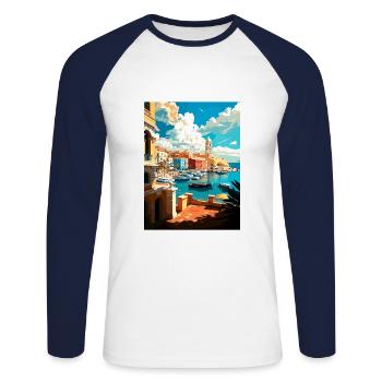 Héraklion Grèce décoration Vintage Travel Poster - T-shirt baseball manches longues Homme - blanc/marine - Devant - Nik (191cm)