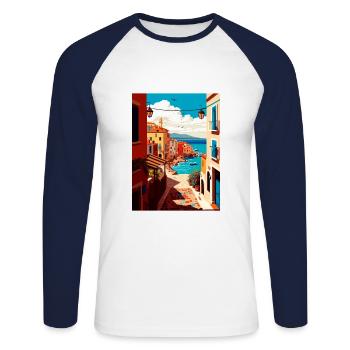 Chania Griechenland Dekoration Vintage Reiseposter WPA - Unisex Baseballshirt langarm - Weiß/Navy - Vorne - Nik (191cm)