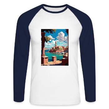 Chania Griechenland Dekoration Vintage Reiseposter WPA - Unisex Baseballshirt langarm - Weiß/Navy - Vorne - Nik (191cm)