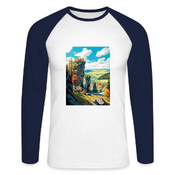 Mährischer Karst Tschechien Reiseplakat - Unisex Baseballshirt langarm - Weiß/Navy - Vorne - Nik (191cm)