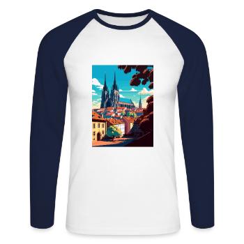 Brno République tchèque Vintage voyage affiche Souvenir - T-shirt baseball manches longues Homme - blanc/marine - Devant - Nik (191cm)