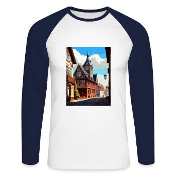 Weimar Germany Vintage Travel Poster WPA Souvenir - Unisex Long Sleeve Baseball T-Shirt - white/navy - Front - Nik (191cm)