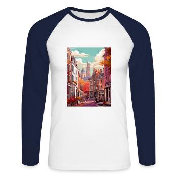 Brussels Belgium Vintage Travel Poster Souvenir - Unisex Long Sleeve Baseball T-Shirt - white/navy - Front - Nik (191cm)