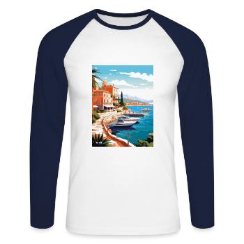 Cote D Azur Frankreich Vintage Reiseposter Souvenir - Unisex Baseballshirt langarm - Weiß/Navy - Vorne - Nik (191cm)