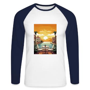 Malaga Espagne Vintage voyage affiche WPA Souvenir - T-shirt baseball manches longues Homme - blanc/marine - Devant - Nik (191cm)