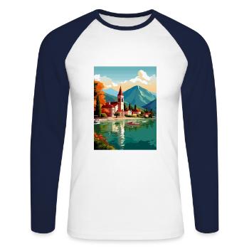Lake Annecy Vintage Reiseposter WPA Souvenir - Unisex Baseballshirt langarm - Weiß/Navy - Vorne - Nik (191cm)