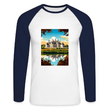 Vallée de la Loire France Vintage voyage affiche Souvenir - T-shirt baseball manches longues Homme - blanc/marine - Devant - Nik (191cm)
