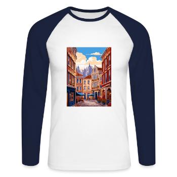 Brussels Belgium Vintage Travel Poster Souvenir - Unisex Long Sleeve Baseball T-Shirt - white/navy - Front - Nik (191cm)