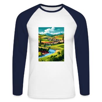 Vallée du Douro Portugal Vintage Travel Poster WPA - T-shirt baseball manches longues Homme - blanc/marine - Devant - Nik (191cm)