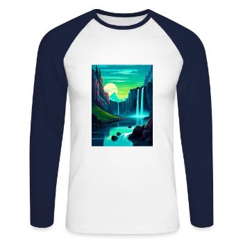 Aurora Borealis Island Vintage Reiseposter WPA - Unisex Baseballshirt langarm - Weiß/Navy - Vorne - Nik (191cm)