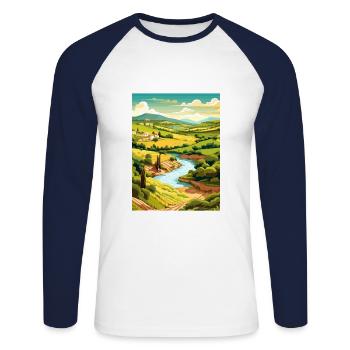 Vallée du Douro Portugal Vintage Travel Poster WPA - T-shirt baseball manches longues Homme - blanc/marine - Devant - Nik (191cm)