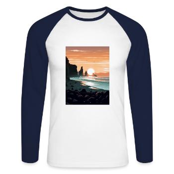 Schwarzer Sandstrand Island Vintage Reiseposter WPA - Unisex Baseballshirt langarm - Weiß/Navy - Vorne - Nik (191cm)