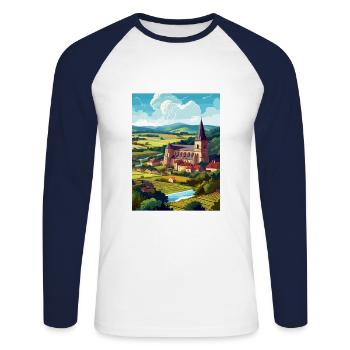 Dordogne Décoration Vintage Voyage Affiche Souvenir - T-shirt baseball manches longues Homme - blanc/marine - Devant - Nik (191cm)