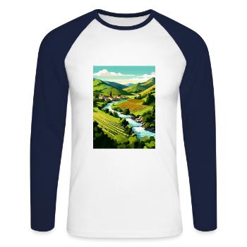 Vallée du Douro Portugal Vintage Travel Poster WPA - T-shirt baseball manches longues Homme - blanc/marine - Devant - Nik (191cm)
