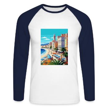 Nice Francescape Vintage Travel Poster Souvenir - Unisex Long Sleeve Baseball T-Shirt - white/navy - Front - Nik (191cm)