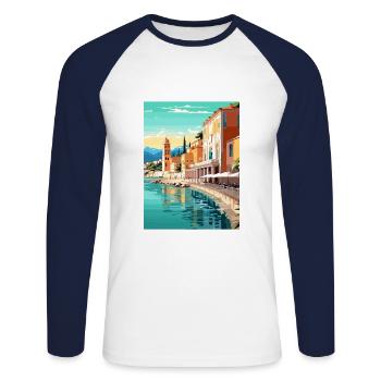 Nice Francescape Vintage Travel Poster Souvenir - Unisex Long Sleeve Baseball T-Shirt - white/navy - Front - Nik (191cm)