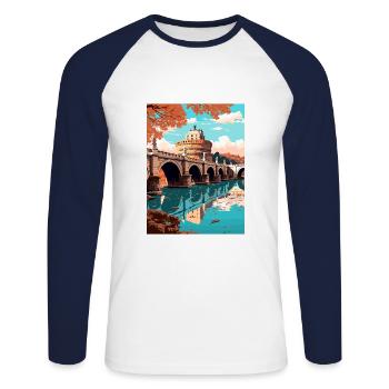 St Angelo Bridge Italy Vintage Travel Poster WPA - Unisex Long Sleeve Baseball T-Shirt - white/navy - Front - Nik (191cm)
