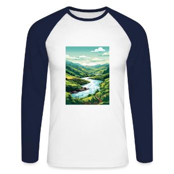 Vallée du Douro Portugal Vintage Travel Poster WPA - T-shirt baseball manches longues Homme - blanc/marine - Devant - Nik (191cm)