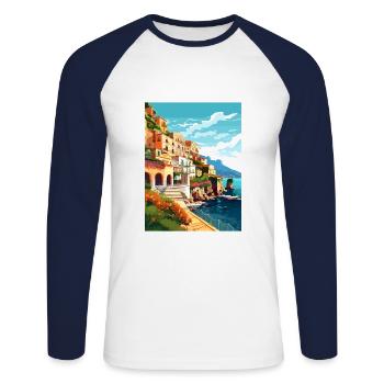 Amalfi Italie Décoration Vintage Voyage Affiche WPA - T-shirt baseball manches longues Homme - blanc/marine - Devant - Nik (191cm)