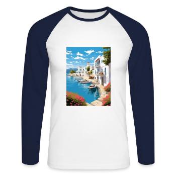 Paros Greece Decoration Vintage Travel Poster WPA - Unisex Long Sleeve Baseball T-Shirt - white/navy - Front - Nik (191cm)