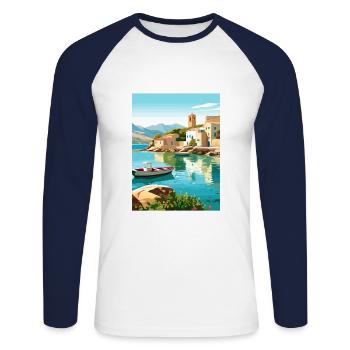 Crète Grèce Décoration Vintage Voyage Affiche WPA - T-shirt baseball manches longues Homme - blanc/marine - Devant - Nik (191cm)
