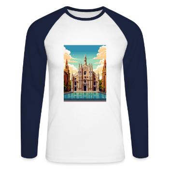 Milan Espagne Ibiza Vintage voyage affiche Souvenir - T-shirt baseball manches longues Homme - blanc/marine - Devant - Nik (191cm)