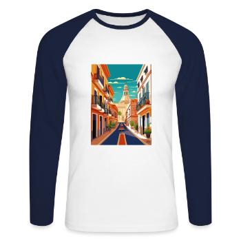 Jerez de la Frontera Spanien Vintage Reiseposter - Unisex Baseballshirt langarm - Weiß/Navy - Vorne - Nik (191cm)