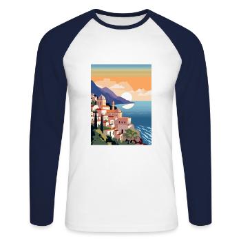 Amalfi Italie Décoration Vintage Voyage Affiche WPA - T-shirt baseball manches longues Homme - blanc/marine - Devant - Nik (191cm)