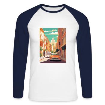 Valencia Spanien Vintage Reiseposter WPA Souvenir - Unisex Baseballshirt langarm - Weiß/Navy - Vorne - Nik (191cm)