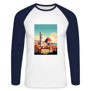 Florence Italy Decoration Vintage Travel Poster - Unisex Long Sleeve Baseball T-Shirt - white/navy - Front - Nik (191cm)