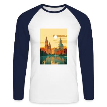 Salamanque Espagne Vintage voyage affiche WPA Souvenir - T-shirt baseball manches longues Homme - blanc/marine - Devant - Nik (191cm)