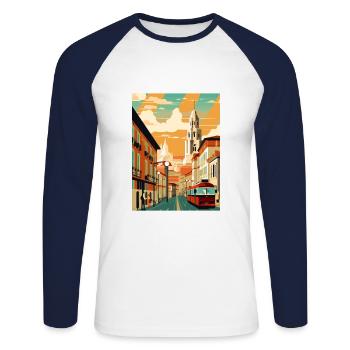 Pamplona Spanien Vintage Reiseposter WPA Souvenir - Unisex Baseballshirt langarm - Weiß/Navy - Vorne - Nik (191cm)