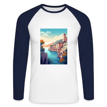 Amalfi Italie Décoration Vintage Voyage Affiche WPA - T-shirt baseball manches longues Homme - blanc/marine - Devant - Nik (191cm)