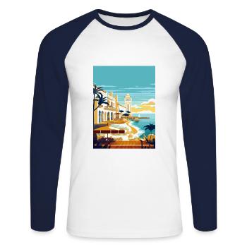 Menorca Spain Vintage Travel Poster WPA Souvenir - Unisex Long Sleeve Baseball T-Shirt - white/navy - Front - Nik (191cm)