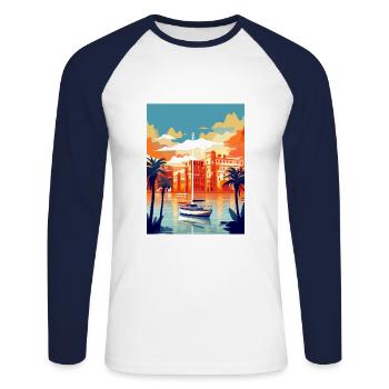 Palma De Mallorca Spain Vintage Travel Poster WPA - Unisex Long Sleeve Baseball T-Shirt - white/navy - Front - Nik (191cm)